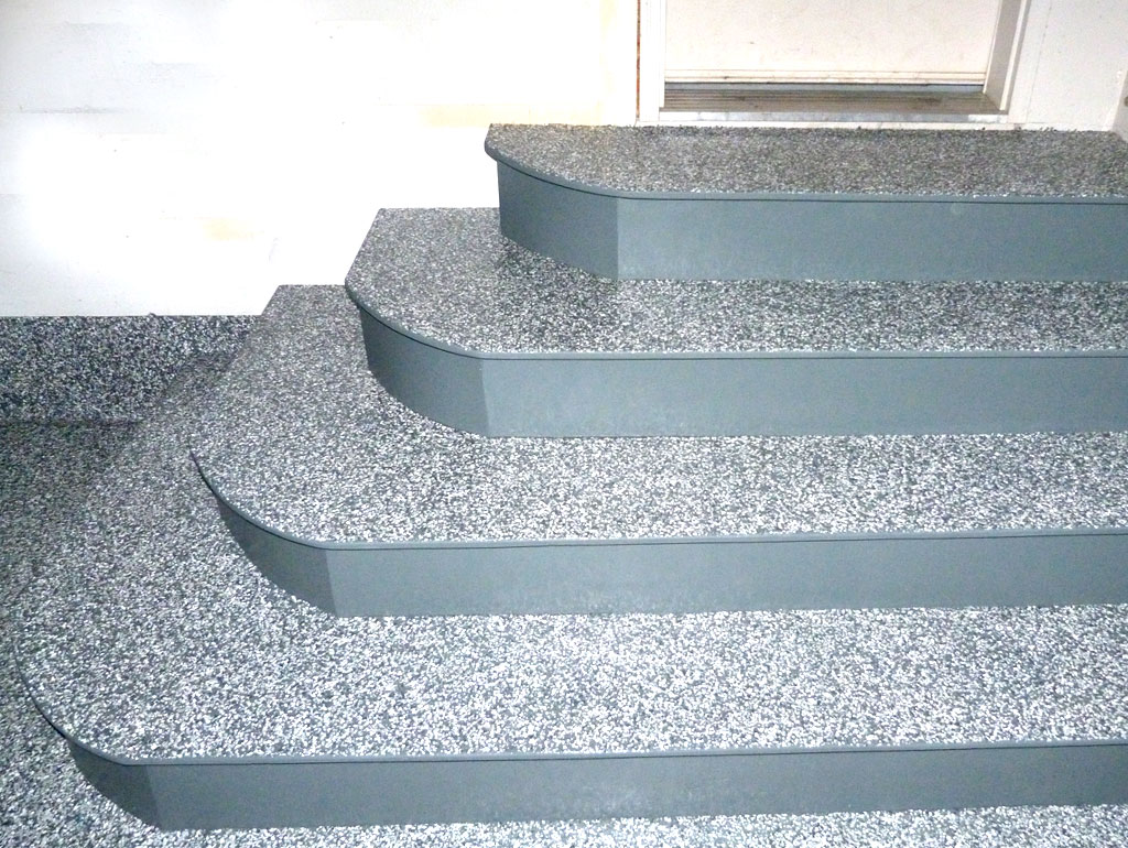 Unique steps finished with an epoxy flake coating