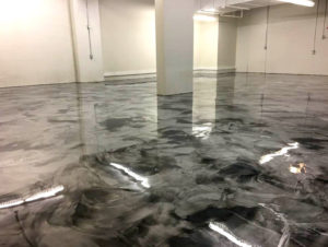 grey metallic floor coating in a garage