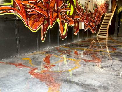 Graffiti inspired metallic floor